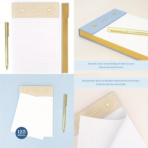Almohadilla estética de 125 hojas con bolígrafo de gel dorado a juego 100 GSM páginas perforadas gruesas premium y cuadernos de lino de tapa dura - Product Image 1