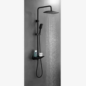 3機能ソリッドブラスバスルームレインブラックシャワーミキサーシャワー入浴セット現代的な露出シャワー蛇口システムデュアルハンドル
