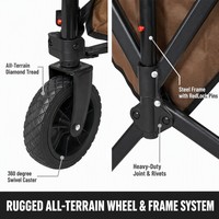 Chariot de camping pliable tout-terrain avec roues à crampons diamantés pivotantes à 360°, chariot robuste pour l'extérieur