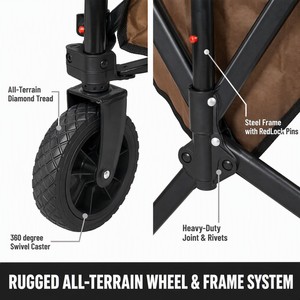 Chariot <span class=keywords><strong>de</strong></span> camping pliable tout-terrain avec roues à crampons diamantés pivotantes à 360°, chariot robuste pour l'extérieur - Product Image 5