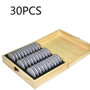 Ahşap sikke kılıfları tutucu ahşap paralar saklama kutusu koleksiyonu koleksiyon hatıra parası ile 30 adet kapsül karşılamak - Product Image 2