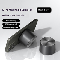 Mini haut-parleur magnétique avec batterie de 600 mAh, gris foncé, étanche IPX6, boîtier en alliage d'aluminium, support de téléphone 2 en 1