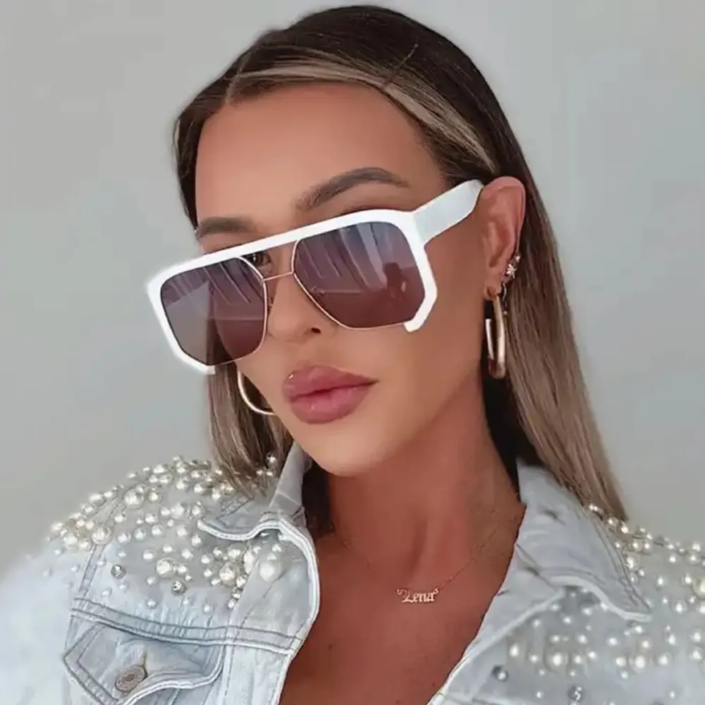 Vintage Hafl Frame Leopard Print Gradient Sunglasses For Women 2023 Fashion One Piece Flat Sun Glasses Female Elegant Big Shades