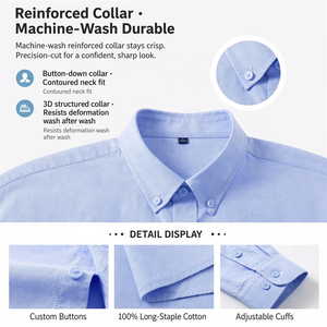 Camicia da <span class=keywords><strong>Uomo</strong></span> in Puro Cotone Oxford a Maniche Lunghe, Taglia Europea, Personalizzabile OEM ODM con Logo, Elasticizzata e in Tinta Unita - Product Image 5