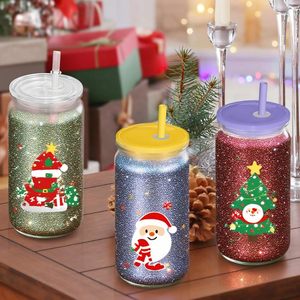 Gobelet en plastique transparent incassable à double paroi de 16 oz, pré-percé, pour bière ou jus, avec couvercles colorés, pour globe à neige, expédié depuis l'entrepôt américain - Product Image 2
