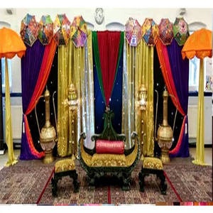 Escenario y Estatuas con Temática Punjabi Tradicional, Decoración para Escenario de Boda con Temática Punjabi, Configuración para Sangeet Punjabi - Product Image 1