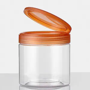 500Ml Lật Top Cap Hạt Điều Container Jar Kín Vật Liệu Tái Chế 16Oz Nhựa Trong Suốt Kẹo Lon Với Flip Cap