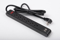 Multiprise murale BAYU 6 prises avec double USB, ignifuge, en polycarbonate, avec rallonge, norme américaine, pour bureau