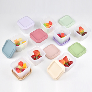 Square Silicone <b>Container</b> With Pink Lid Bpa Free Leak Proof Freshness Preservation Single Tier 1 Compartment Simple Style - Product Image 2