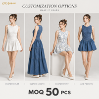 Robe mini sans manches bleue texturée pour femme, coupe ajustée et évasée, décontractée, élégante, été, OEM, marque privée, vente en gros