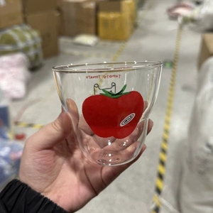 Set Mug kaca pasangan motif tomat romantis, cangkir kopi dinding ganda untuk susu/jus, hadiah ulang tahun - Product Image 1