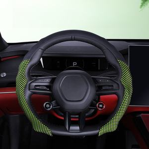 غطاء مقود سيارة من الجلد الأسود بتصميم رياضي، غطاء واقٍ للمقود بمقبض غير قابل للانزلاق، إكسسوار لتزيين السيارة - Product Image 1