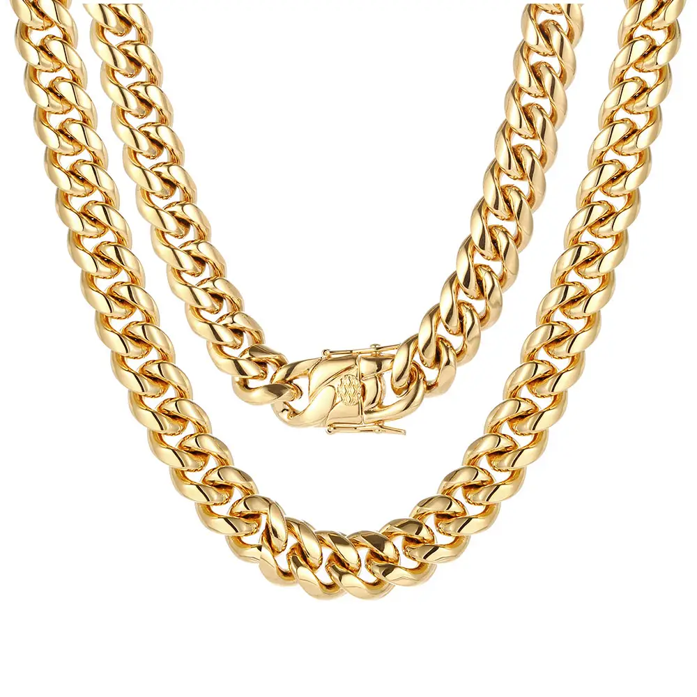 Hip Hop Trendy Chain Collar De Oro Necklace Women Choker Cuban Link Gold Plated Stainless Steel Jewelry