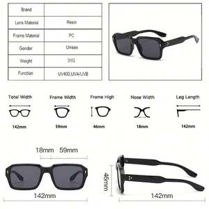 Lunettes de soleil vintage 2025 personnalisées avec logo, pour hommes et femmes, style punk, verres transparents dégradés océan, protection UV400, rivets, monture carrée - Product Image 6