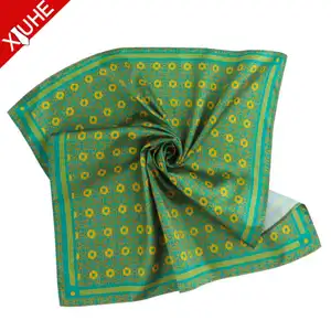 Classic Design Green Scarf Satin Square Women Scarf Custom Polyester Printed Designer Scarves
