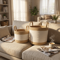 Panier de rangement en corde de coton tressée, style minimaliste écologique, avec poignées, organisateur d'étagères imbriquées pour la décoration intérieure et le rangement