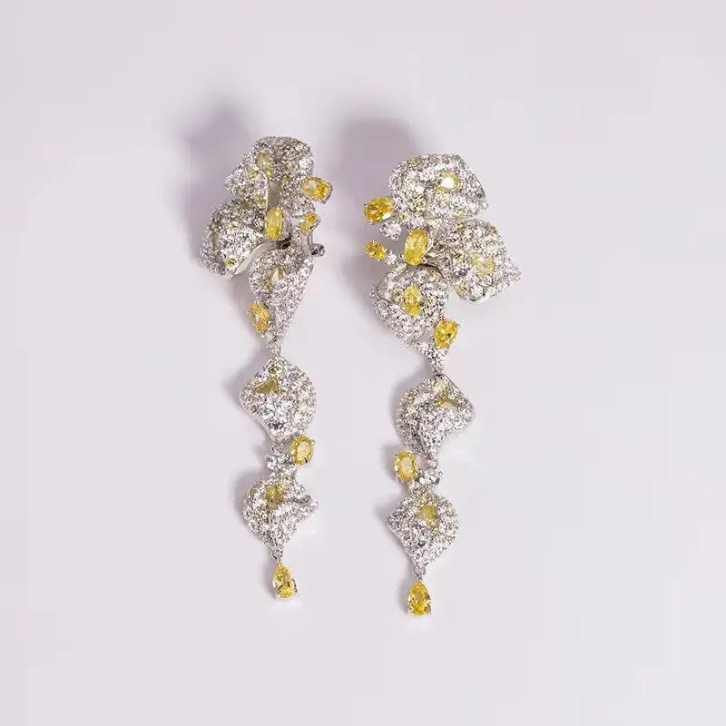 Haute Couture 2023 nouvelles boucles d'oreilles fleur tridimensionnelles décontractées en argent 925 boucles d'oreilles pendantes en zircon cubique de la Saint-Valentin