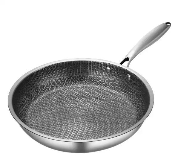 Wholesale Stainless Steel Frying Pan Stainless Steel Honeycomb Frying Pan  Non-stick Tri-ply Pan With SS Handle From m.