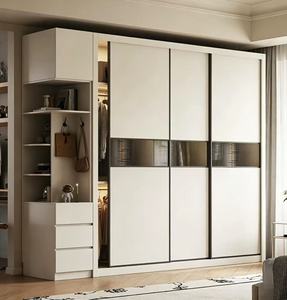 Modern White Sliding <strong>Door</strong> Wardrobe with Fluted Glass, Multifunctional Armoire with Side Shelving - Product Image 1