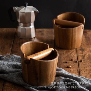 ภาชนะใส่กากกาแฟไม้กระถินทรงกระบอก อุปกรณ์จัดเก็บไม้เนื้อแข็งสำหรับอุปกรณ์กาแฟ ใช้งานสะดวก - Product Image 1