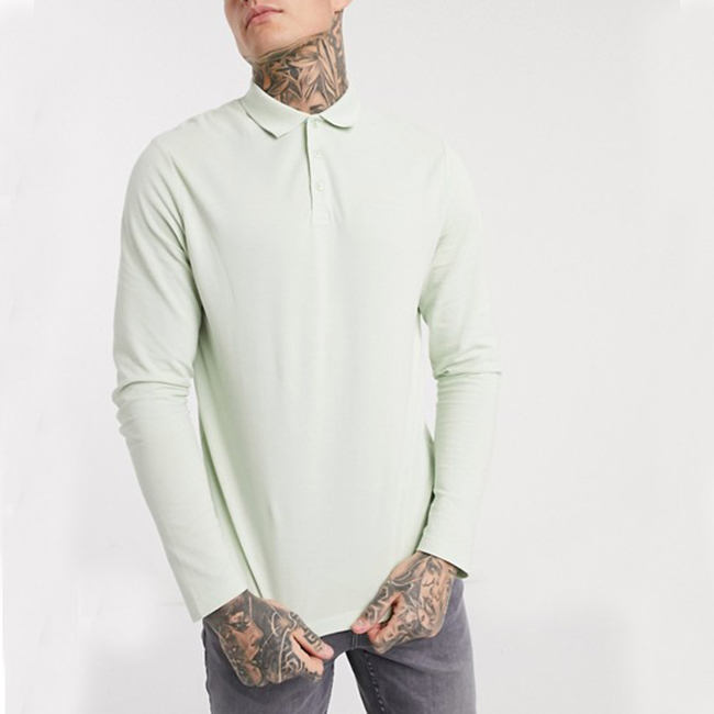 Высококачественная зеленая рубашка-поло из бамбукового волокна с длинными рукавами и вышивкой на заказ