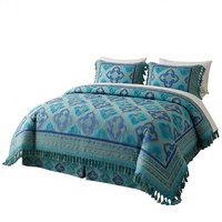 Parure de lit brodée motif carreaux marocains 4 pièces, housse de couette matelassée à volants en microfibre, personnalisable OEM pour maison et hôtel