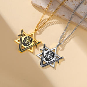 Collar con Espadas de la <span class=keywords><strong>Victoria</strong></span>, <span class=keywords><strong>León</strong></span> de Judá y Estrella de David, Cadena de Acero Inoxidable, Amuleto de Protección Judaica - Product Image 2
