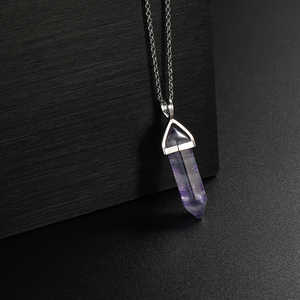 Kalung Perhiasan Liontin Batu Kristal Kuarsa Alami Penyembuh Bentuk Heksagonal dengan Liontin Amethyst Baja Anti Karat 316 Ujung Ganda - Product Image 5