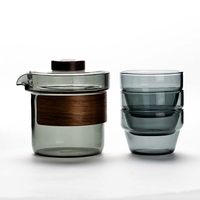 Set Teko Perjalanan Portabel Kaca Borosilikat Tinggi Transparan 200mL Desain Sederhana Cangkir Seduh Instan Kopi Teh Kung Fu