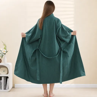 Peignoir de nuit pour femme en coton biologique double épaisseur, maille gaufrée, manches longues, longueur intégrale