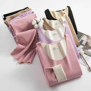 Conjunto de Ropa Interior Térmica Sin Costuras para Mujer, Forro Polar de Doble Cara, Camiseta y Pantalones Largos, Venta al Por Mayor - Product Image 1