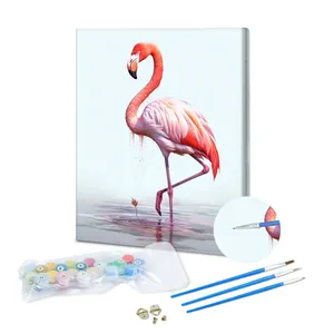 Flamenco de pie de estilo moderno pintado a mano, Kits de pintura al óleo DIY, pintura acrílica de animales por números, juego para decoración del hogar