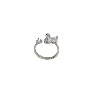 Bague ouverte en argent S925 faite à la main, motif cygne, accessoire de mode pour femme, rhodié, tailles 6-8, avec support pour perle de cheveux ou perle de culture, 1452 - Product Image 5