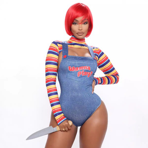 Disfraces de Halloween para Mujer 2 Piezas Muñeca Asesina de Pesadilla ¿Quieres Jugar? Body de Personaje de Película Conjunto de Disfraz de <span class=keywords><strong>Chucky</strong></span> para Halloween - Product Image 1