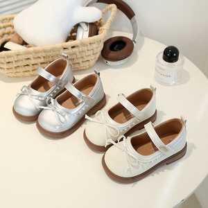 Chaussures pour enfants en cuir PU avec nœud papillon et perles, style Mary Jane, printemps-automne, mode, semelle souple et confortable - Product Image 1