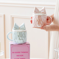 Taza de Cerámica con Lazo Bonito de Perla, Taza de Agua para Parejas, 370 ml, Estilo Moderno Duradero, Regalo de Cumpleaños, Caja de Regalo