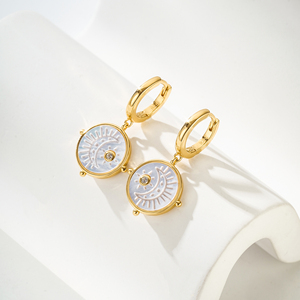 Delicados colgantes de concha de perla gota joyería fina pendientes de aro de Plata de Ley 925 para mujer - Product Image 2