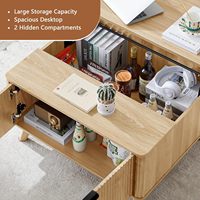 Table basse relevable en bois avec 2 compartiments et armoire, table de bureau convertible en table à manger avec rangement pour petit appartement
