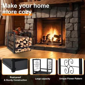 Compact Firewood Rack Metal Fireplace Wood Log Storage Or Kindling Firewood Holder Organizer