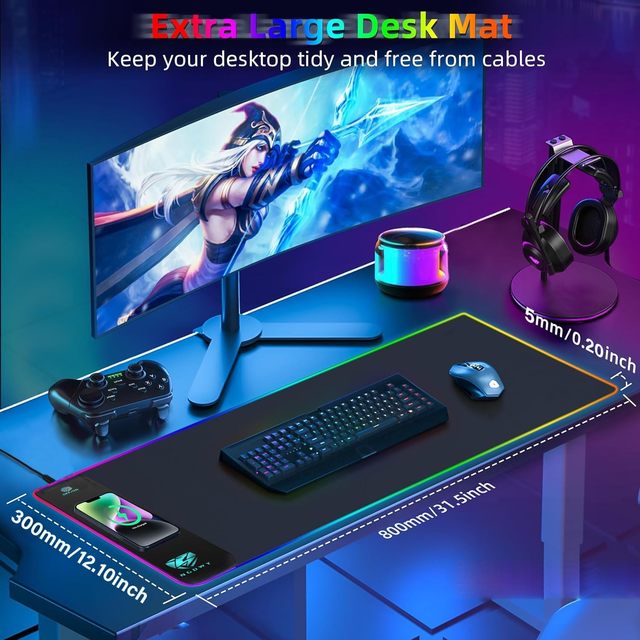 Custom Logo Rubber Water Resistant Color Sublimation 15W Fast Mouse Pad Personalizado Com Led Rgb Wireless Charger for Gamer