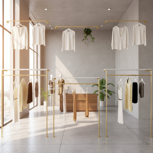 Elegante estantería metálica dorada pulida sin tornillos, de pared, portátil, tipo cantilever, con 8 niveles para almacenamiento de ropa en el hogar. - Product Image 2