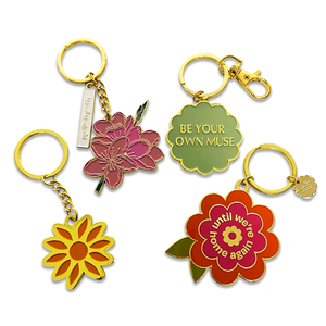 Set <span class=keywords><strong>de</strong></span> Llaveros Multiforma con Diseño Floral |   Artículo Coleccionable <span class=keywords><strong>de</strong></span> Aleación <span class=keywords><strong>de</strong></span> Zinc Chapado en Oro, Grabado Personalizado, 2.4 Pulgadas, Bajo MOQ, Esmaltado - Product Image 1