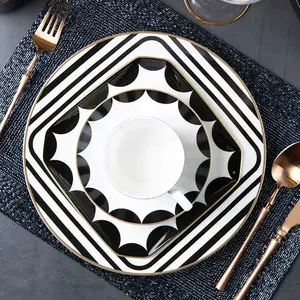 नॉर्डिक आधुनिक अमेरिकी काले वर्ग की थाली पश्चिमी Tableware खाने की थाली सेट