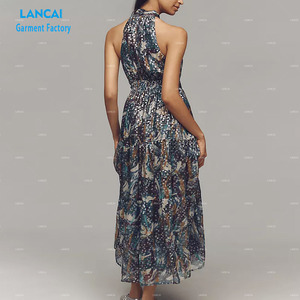 Personalizado de gasa sin mangas de algodón llano Casual elegante botón frontal vestido para las mujeres Maxi vestido cruzado - Product Image 4