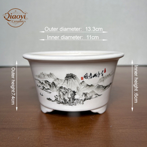 Pots à bonsaï <span class=keywords><strong>en</strong></span> céramique blanche de petite taille, faits à la main, de <span class=keywords><strong>haute</strong></span> qualité, motifs peints durables pour la présentation de fleurs et de plantes à la maison et au jardin - Product Image 5