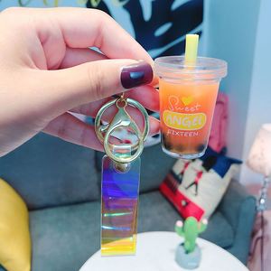 Lindo llavero de acrílico con forma de taza de té de burbujas, dije de bebida de té boba, llavero de botella de bebida líquida con perla de coco - Product Image 4