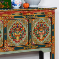Console multifonctionnelle en bois d'orme de style tibétain chinois, aspect antique, à quatre portes et pieds hauts, pour hall d'entrée, meuble d'altar, mobilier de maison