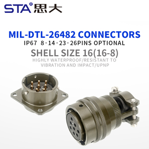 Conector de Enchufe y Tomacorriente de Aleación de Aluminio con Revestimiento de Níquel, Resistente al Agua, con 16 Carcasas y 8 Contactos, Especificaciones Militares <span class=keywords><strong>DTL</strong></span> 26482, MS3116 PT00A-16-8S - Product Image 1