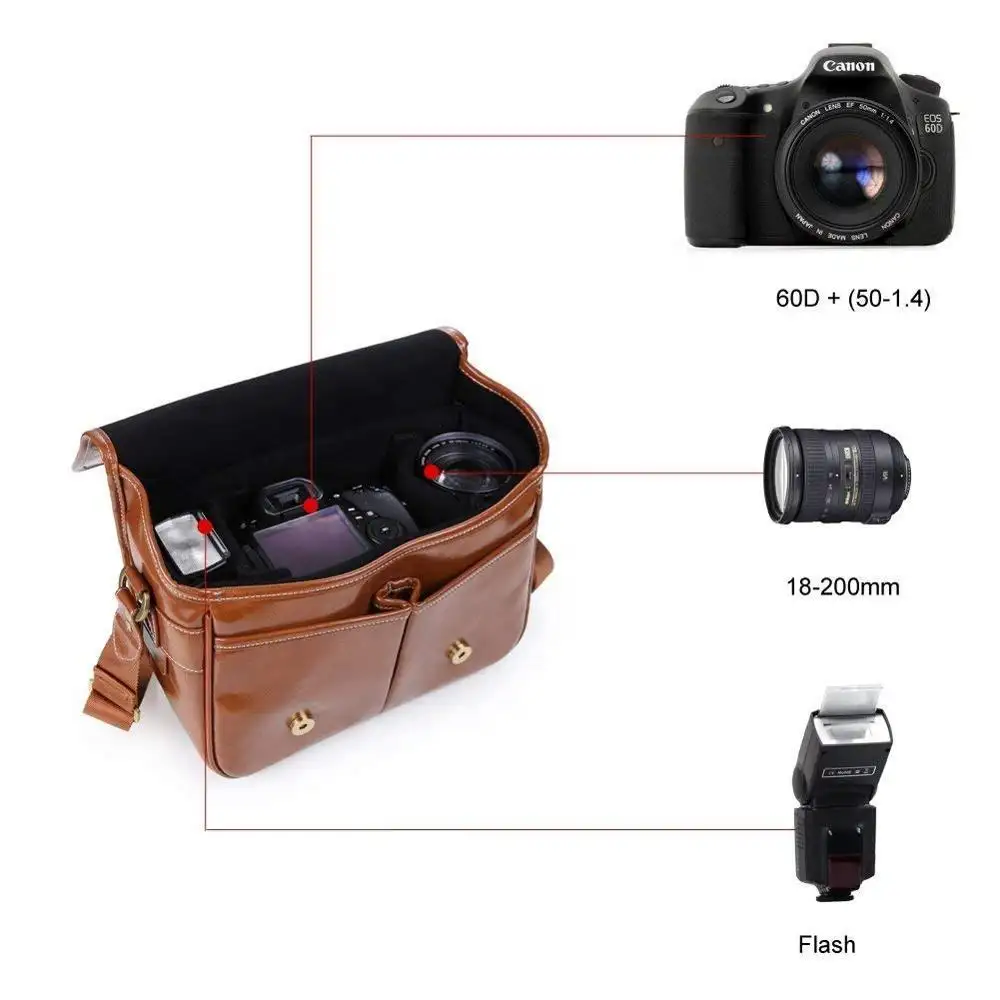 Camera Lenses Bags Custom Waterproof Leather Camera Bag