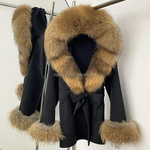 <span class=keywords><strong>Manteau</strong></span> d'<span class=keywords><strong>hiver</strong></span> haut de gamme pour <span class=keywords><strong>femme</strong></span>, veste en laine, col en fourrure de renard double face, ceinture surdimensionnée, <span class=keywords><strong>capuche</strong></span> fermée, style long - Product Image 6
